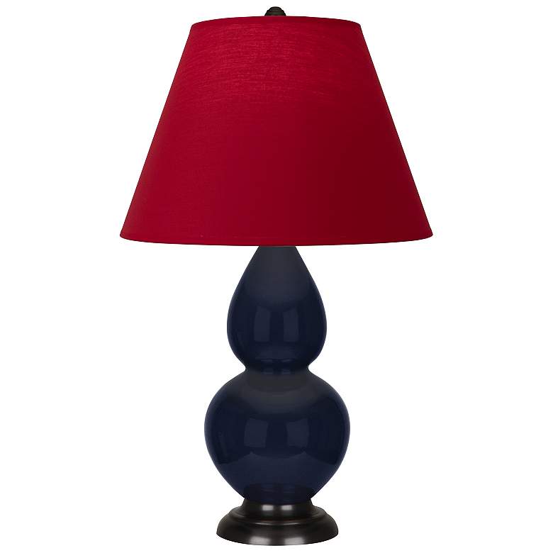 Image 1 Double Gourd 22.75"H Blue And Bronze Lamp w/ Rose And Ink Shade