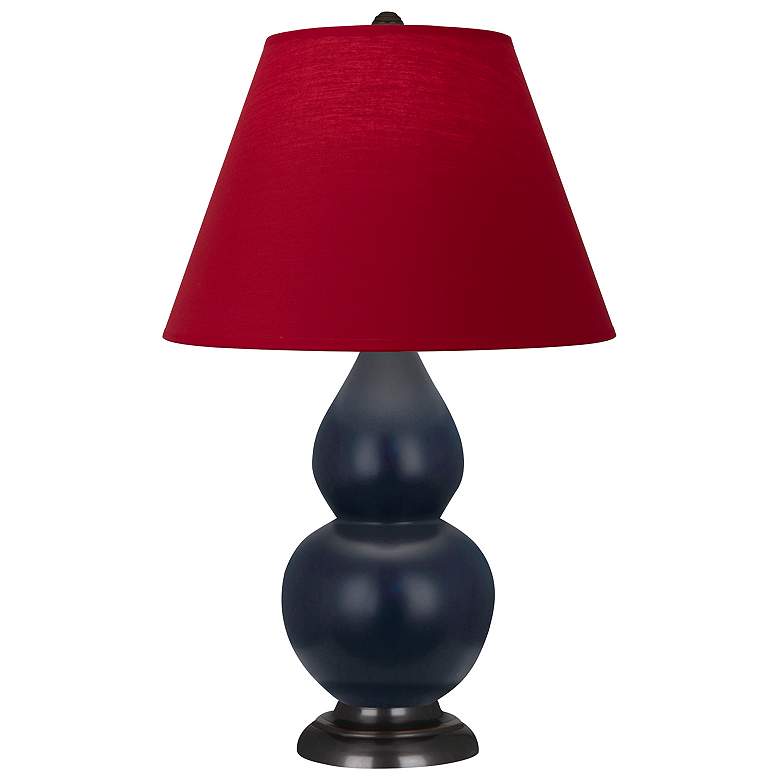 Image 1 Double Gourd 22.75"H Blue And Bronze Lamp w/ Rose And Ink Shade