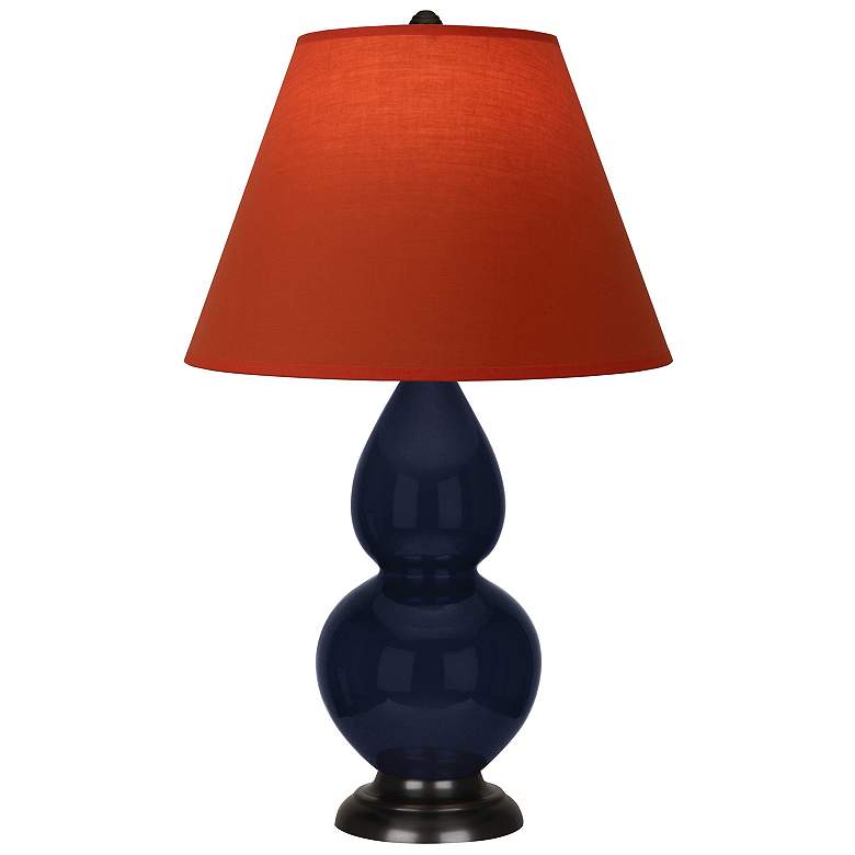 Image 1 Double Gourd 22.75"H Blue And Bronze Lamp w/ Tangerine And Taupe Shade