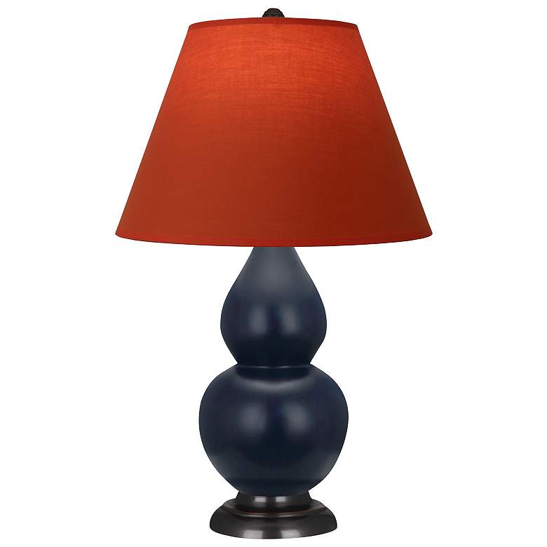 Image 1 Double Gourd 22.75"H Blue And Bronze Lamp w/ Tangerine And Taupe Shade