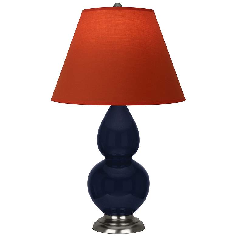 Image 1 Double Gourd 22.75"H Blue And Silver Lamp w/ Tangerine And Taupe Shade