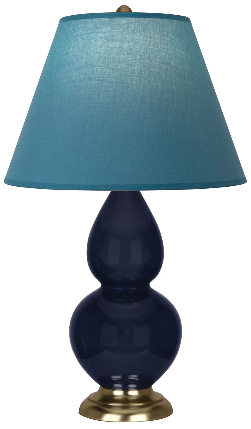 Double Gourd 22.75"H Blue & Brass Lamp w/ Bright Blue & Gray Made to Order