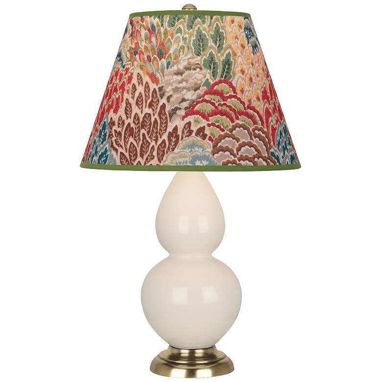 Image 1 Double Gourd 22.75"H Bone And Brass Accent Lamp w/ Fall Floral Shade
