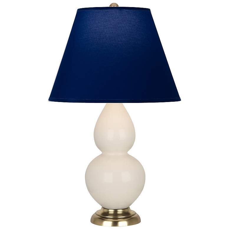 Image 1 Double Gourd 22.75"H Bone And Brass Accent Lamp w/ Navy And Gray Shade