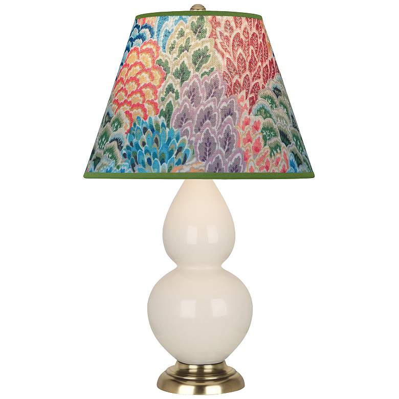 Image 1 Double Gourd 22.75"H Bone And Brass Accent Lamp w/ Spring Floral Shade