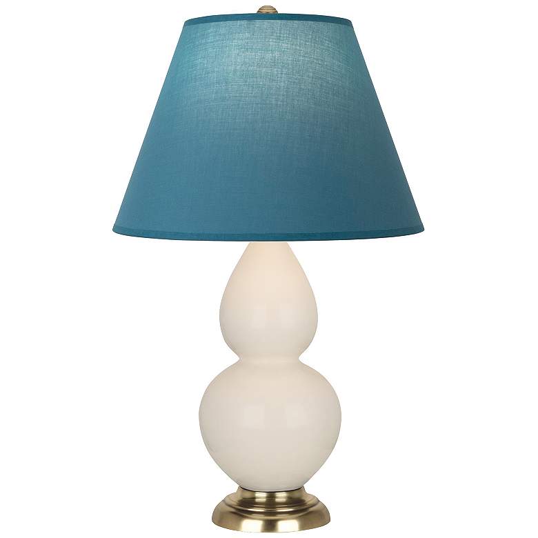 Image 1 Double Gourd 22.75"H Bone And Brass Lamp w/ Bright Blue And Gray Shade