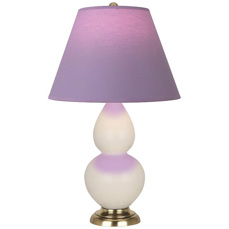 Image 1 Double Gourd 22.75"H Bone And Brass Lamp w/ Lavender And Plum Shade