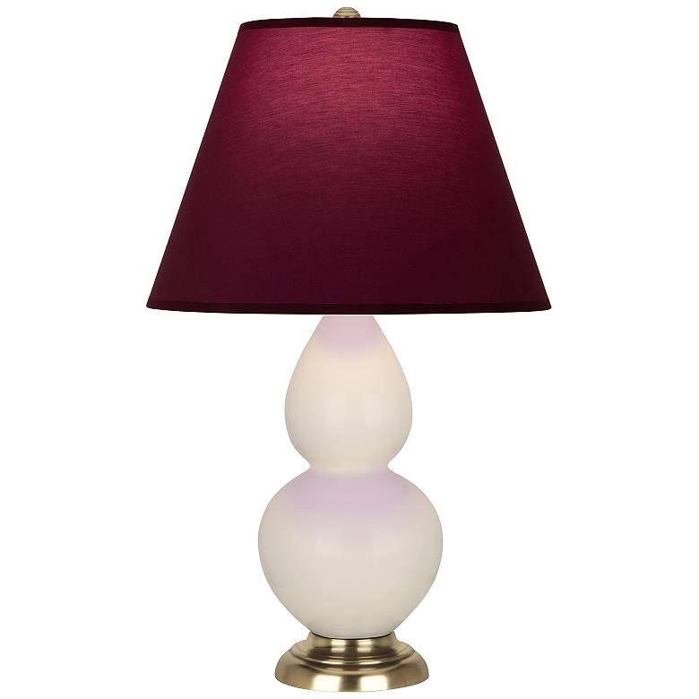 Image 1 Double Gourd 22.75"H Bone And Brass Lamp w/ Plum And Lavender Shade