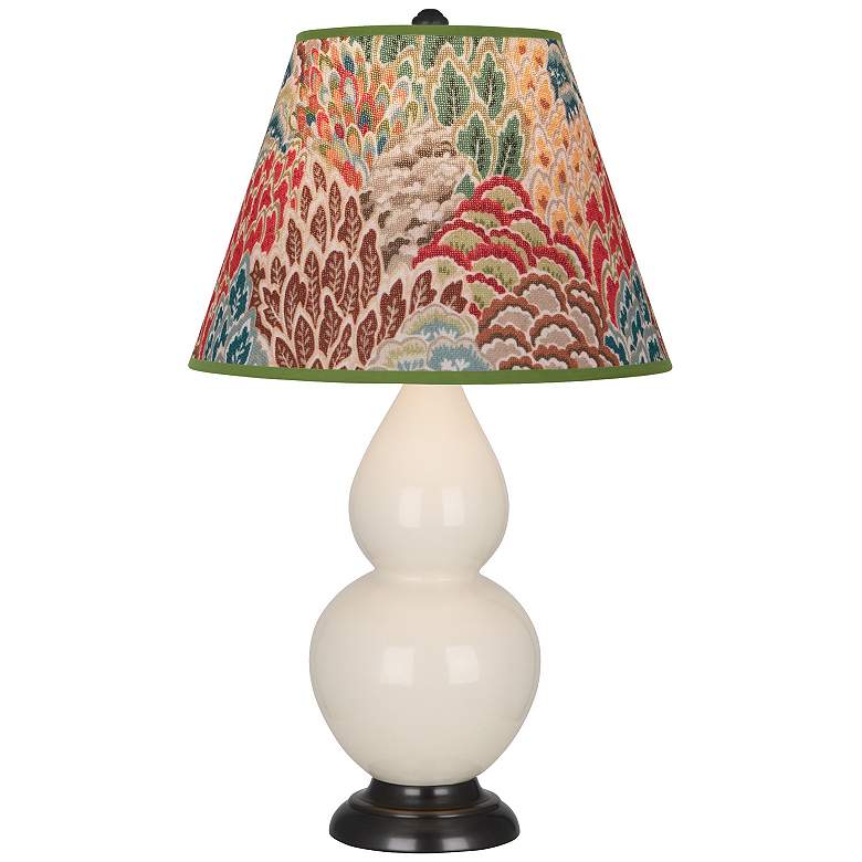 Image 1 Double Gourd 22.75"H Bone And Bronze Accent Lamp w/ Fall Floral Shade