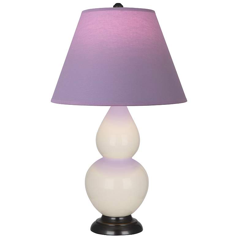 Image 1 Double Gourd 22.75"H Bone And Bronze Lamp w/ Lavender And Plum Shade