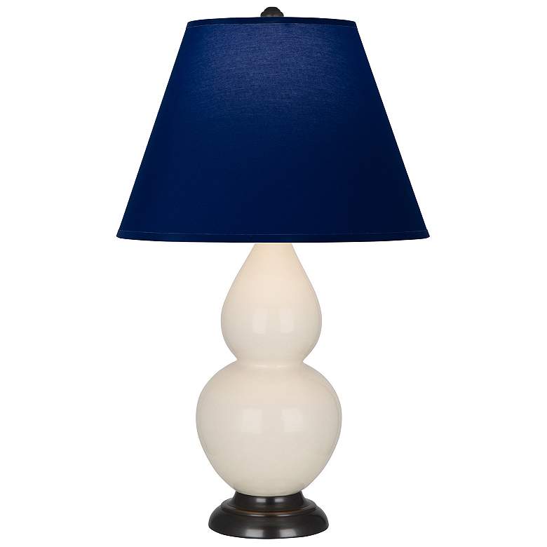 Image 1 Double Gourd 22.75"H Bone And Bronze Lamp w/ Navy And Gray Shade