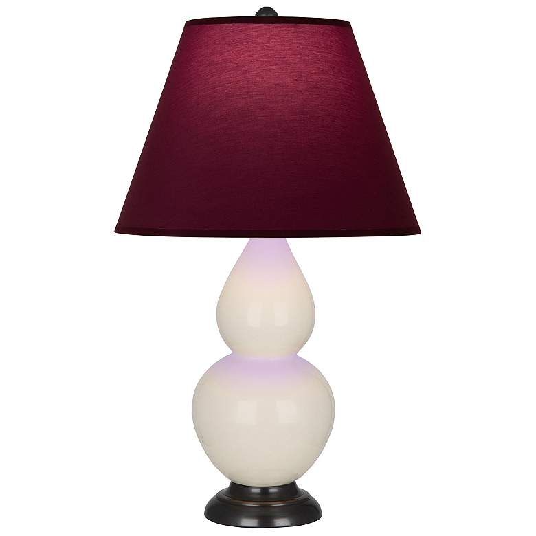 Image 1 Double Gourd 22.75"H Bone And Bronze Lamp w/ Plum And Lavender Shade