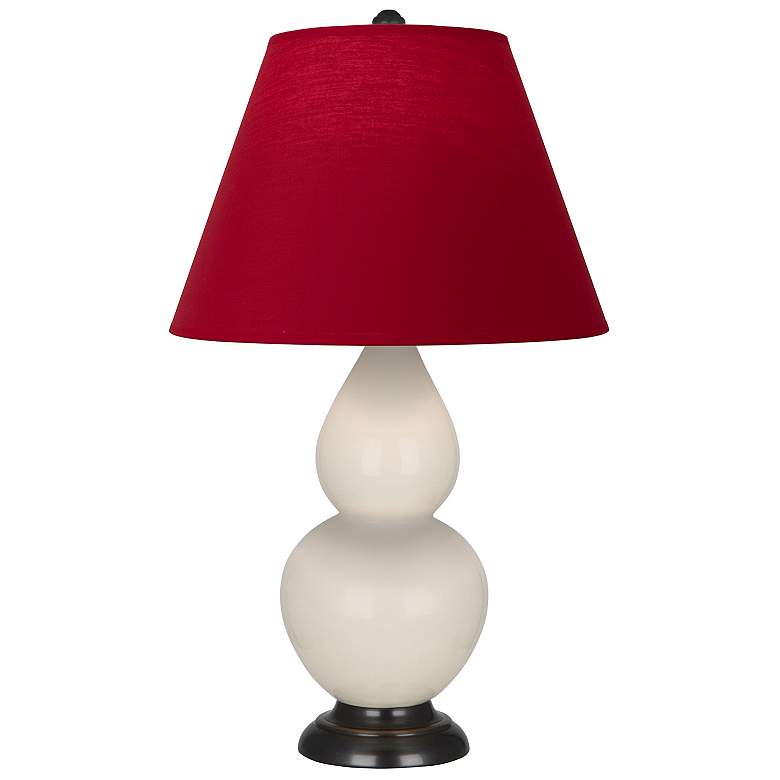 Image 1 Double Gourd 22.75"H Bone And Bronze Lamp w/ Rose And Ink Shade