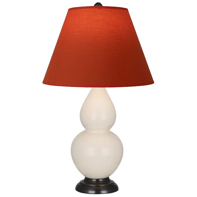 Image 1 Double Gourd 22.75"H Bone And Bronze Lamp w/ Tangerine And Taupe Shade