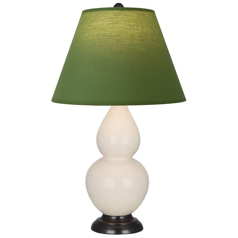Image 1 Double Gourd 22.75"H Bone And Bronze Lamp w/ Tea Green And Taupe Shade