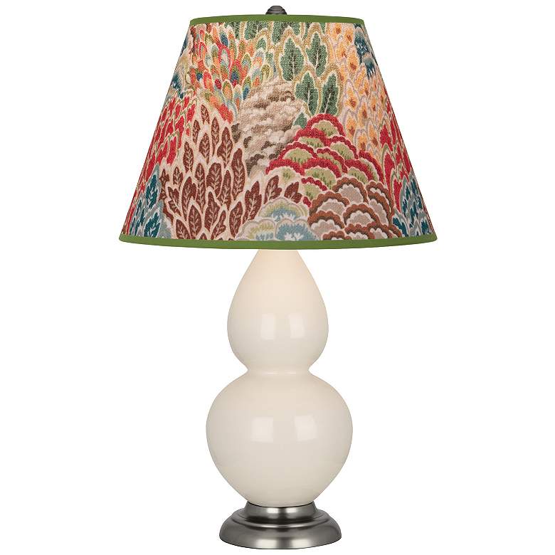 Image 1 Double Gourd 22.75"H Bone And Silver Accent Lamp w/ Fall Floral Shade