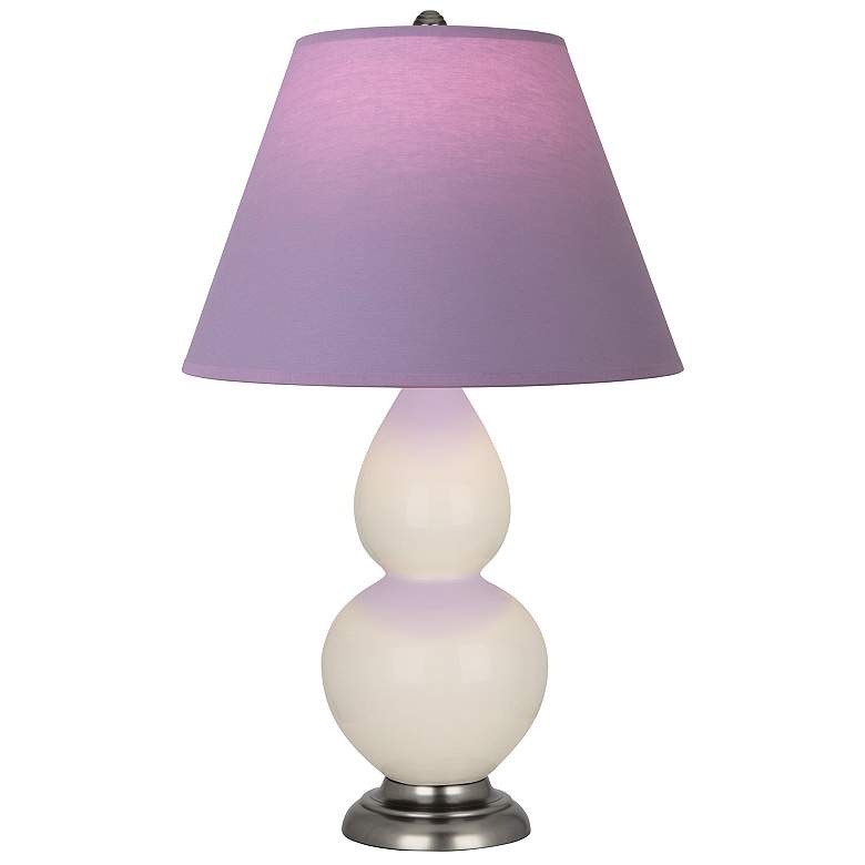 Image 1 Double Gourd 22.75"H Bone And Silver Lamp w/ Lavender And Plum Shade