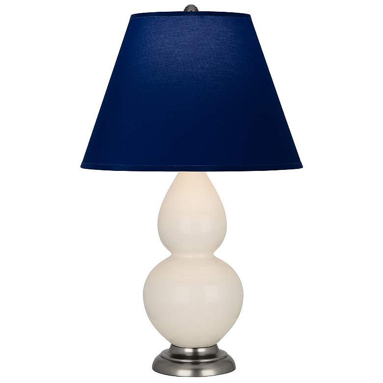 Image 1 Double Gourd 22.75"H Bone And Silver Lamp w/ Navy And Gray Shade