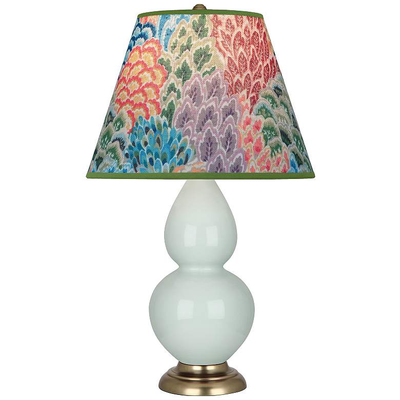 Image 1 Double Gourd 22.75"H Celadon And Brass Accent Lamp w/ Spring Shade