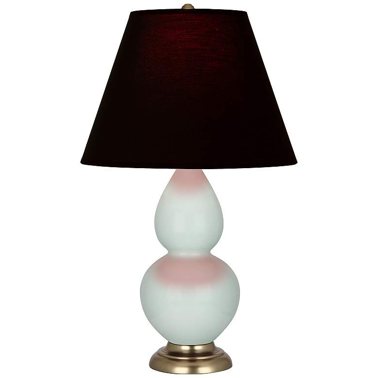Image 1 Double Gourd 22.75"H Celadon And Brass Lamp w/ Ink And Rose Shade