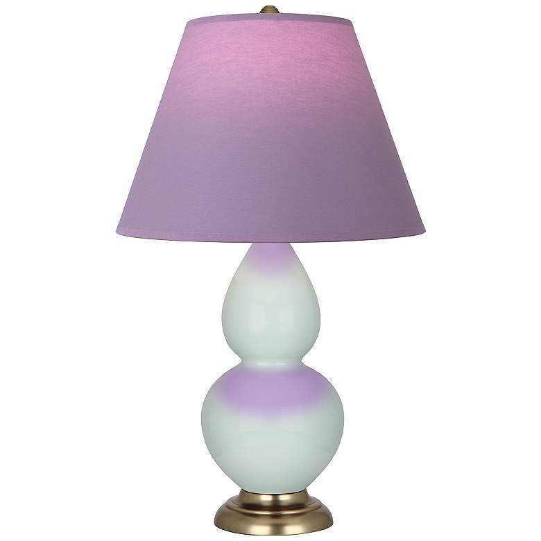 Image 1 Double Gourd 22.75"H Celadon And Brass Lamp w/ Lavender And Plum Shade