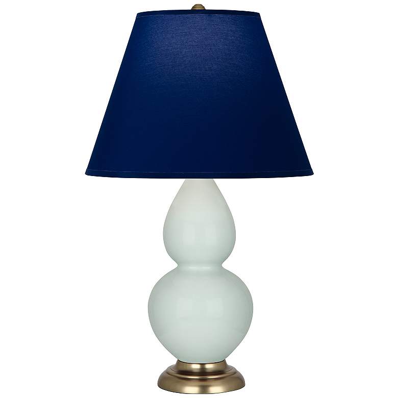 Image 1 Double Gourd 22.75"H Celadon And Brass Lamp w/ Navy And Gray Shade