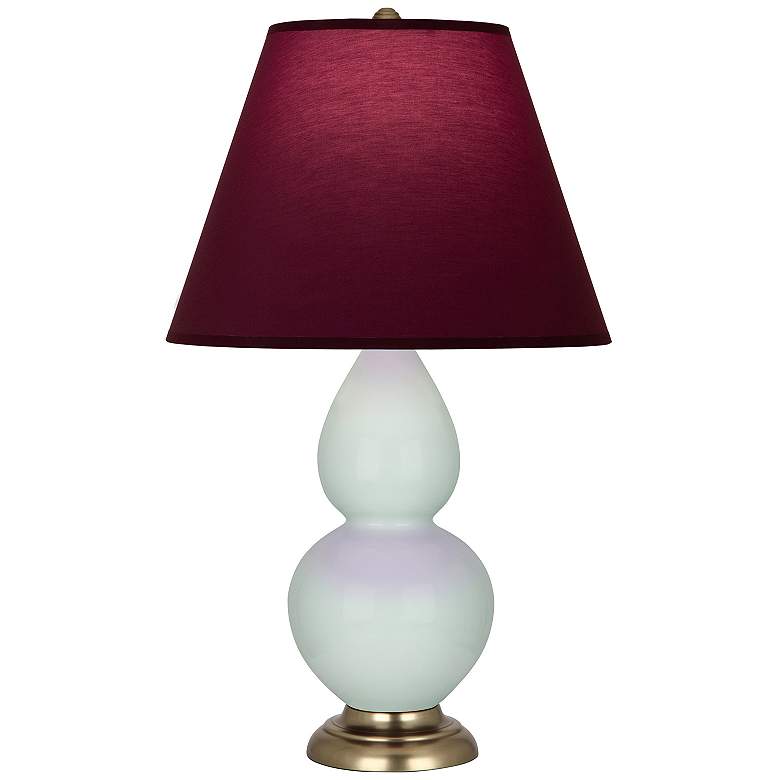 Image 1 Double Gourd 22.75"H Celadon And Brass Lamp w/ Plum And Lavender Shade