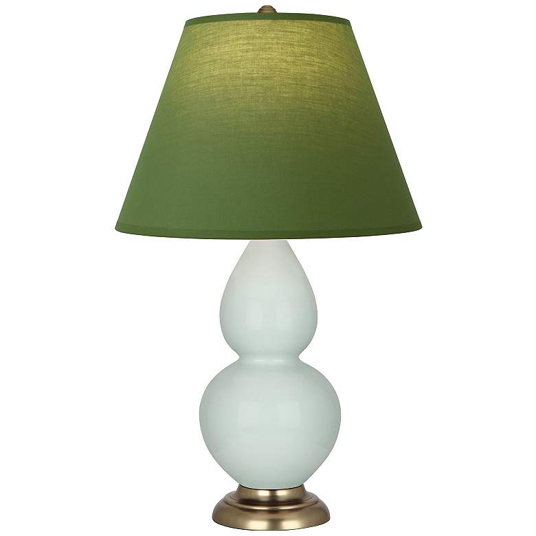 Image 1 Double Gourd 22.75"H Celadon And Brass Lamp w/ Tea And Taupe Shade