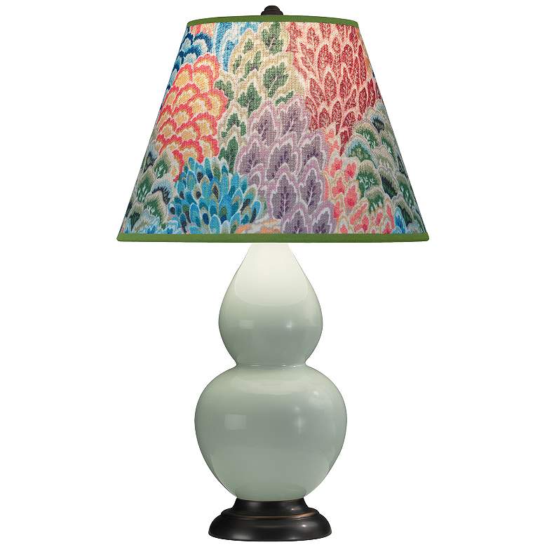 Image 1 Double Gourd 22.75"H Celadon And Bronze Accent Lamp w/ Spring Shade