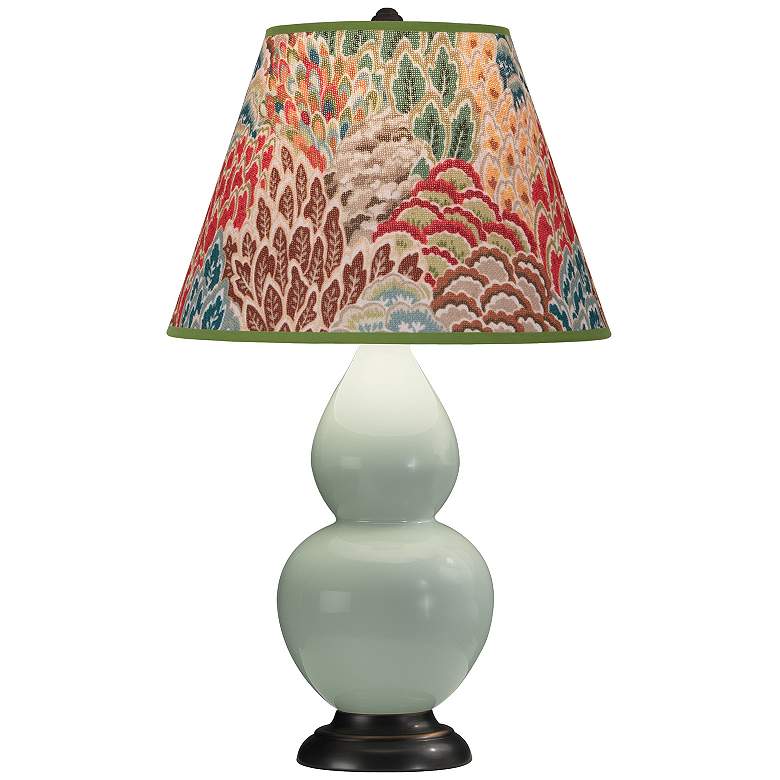 Image 1 Double Gourd 22.75"H Celadon And Bronze Lamp w/ Fall Floral Shade