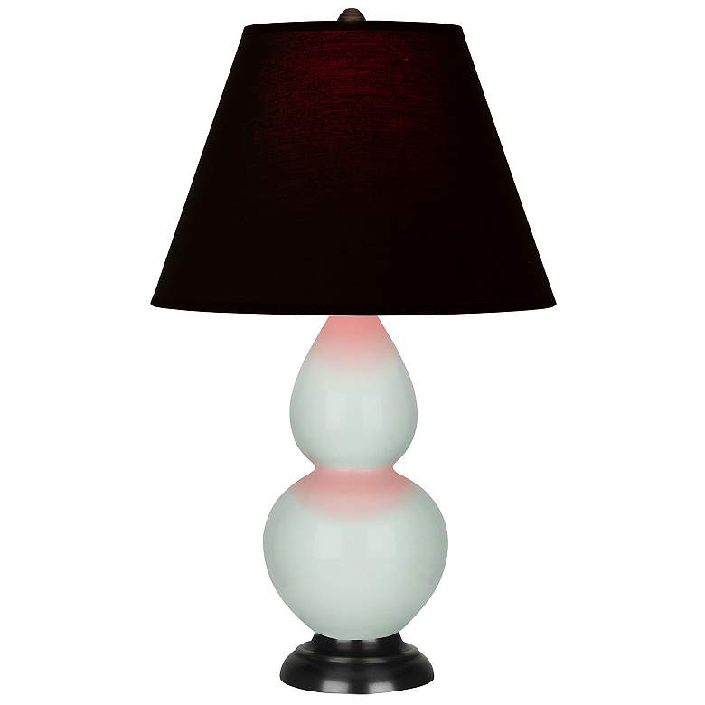 Image 1 Double Gourd 22.75"H Celadon And Bronze Lamp w/ Ink And Rose Shade