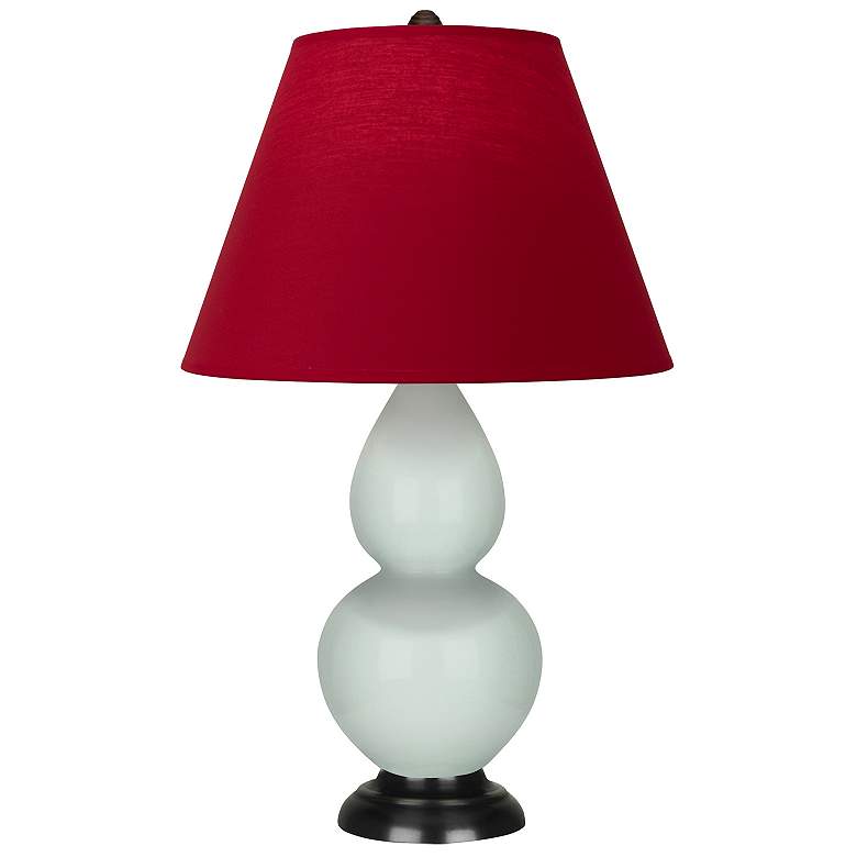 Image 1 Double Gourd 22.75"H Celadon And Bronze Lamp w/ Rose And Ink Shade