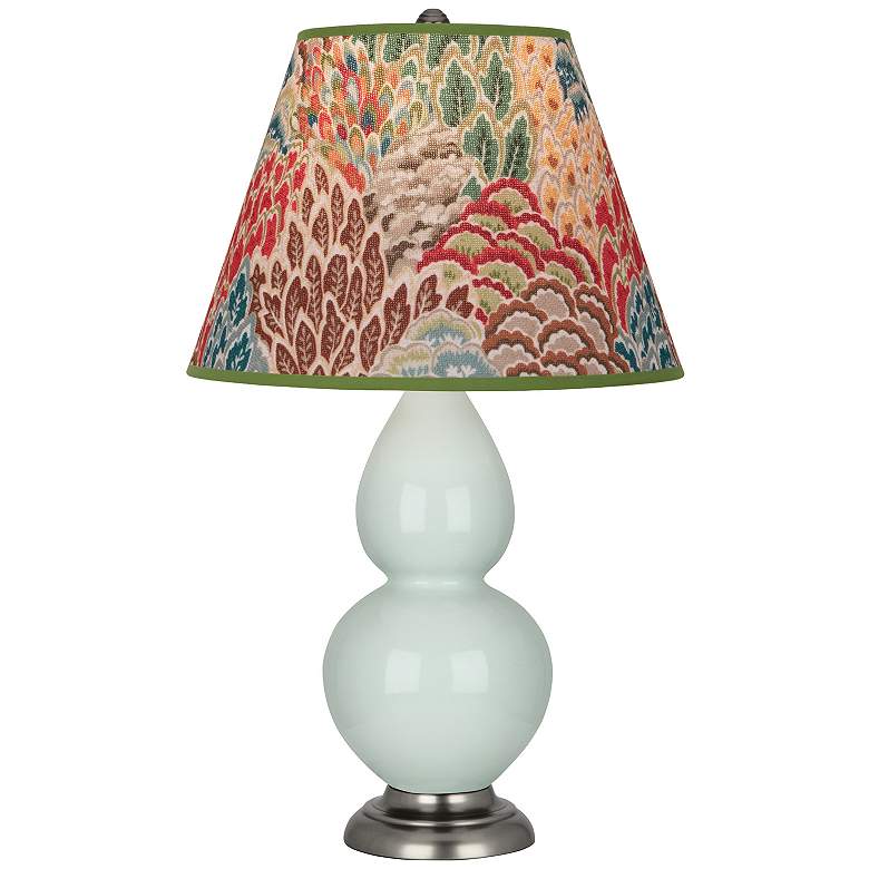 Image 1 Double Gourd 22.75"H Celadon And Silver Lamp w/ Fall Floral Shade