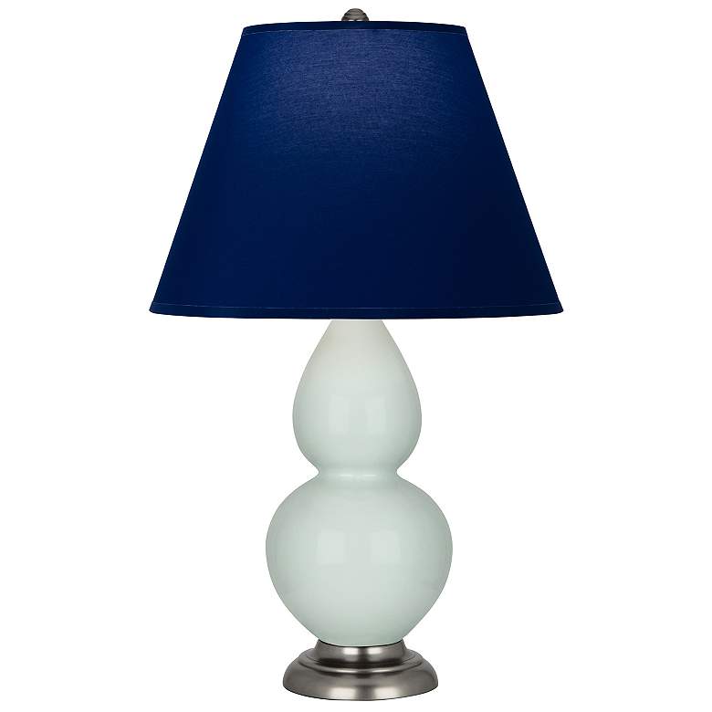 Image 1 Double Gourd 22.75"H Celadon And Silver Lamp w/ Navy And Gray Shade