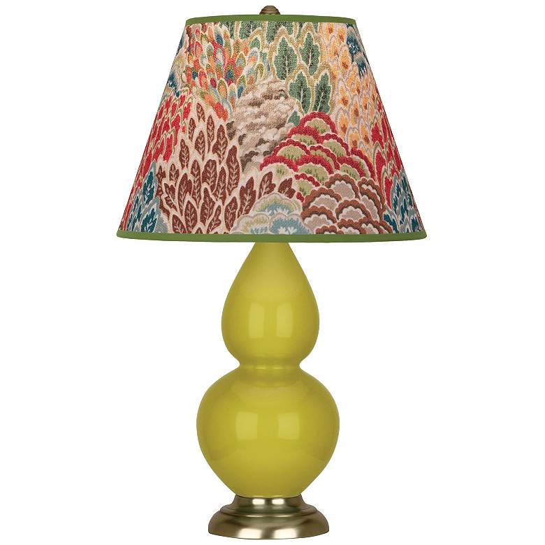 Image 1 Double Gourd 22.75"H Citron And Brass Accent Lamp w/ Fall Floral Shade