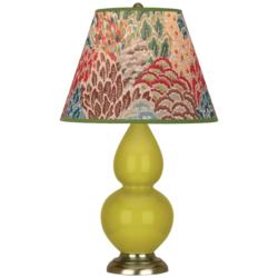 Double Gourd 22.75"H Citron And Brass Accent Lamp w/ Fall Floral Shade