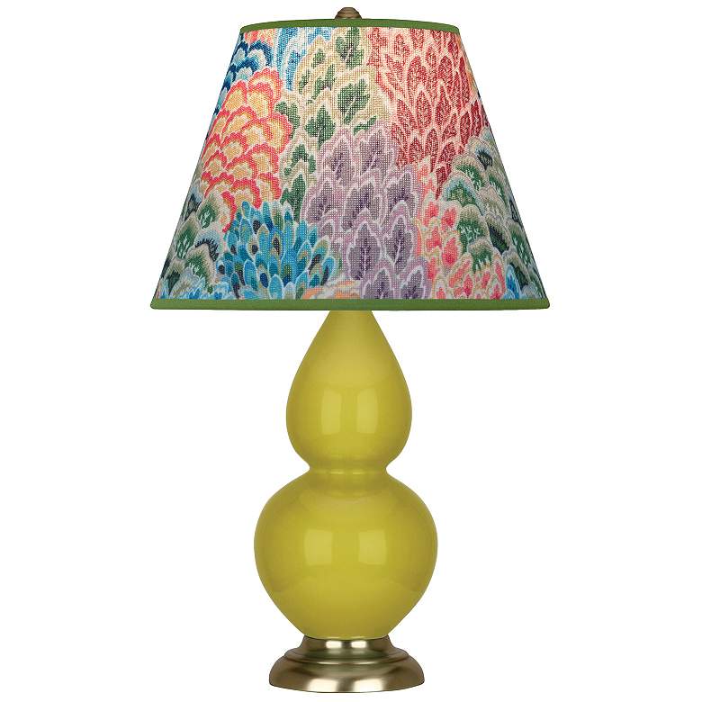 Image 1 Double Gourd 22.75"H Citron And Brass Accent Lamp w/ Spring Shade