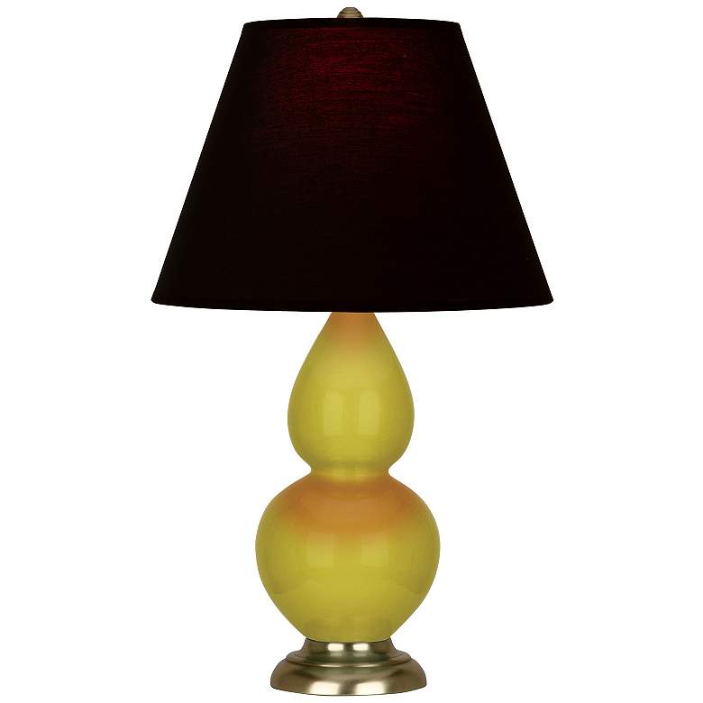 Image 1 Double Gourd 22.75"H Citron And Brass Lamp w/ Ink And Rose Shade