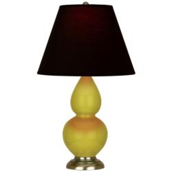 Double Gourd 22.75"H Citron And Brass Lamp w/ Ink And Rose Shade