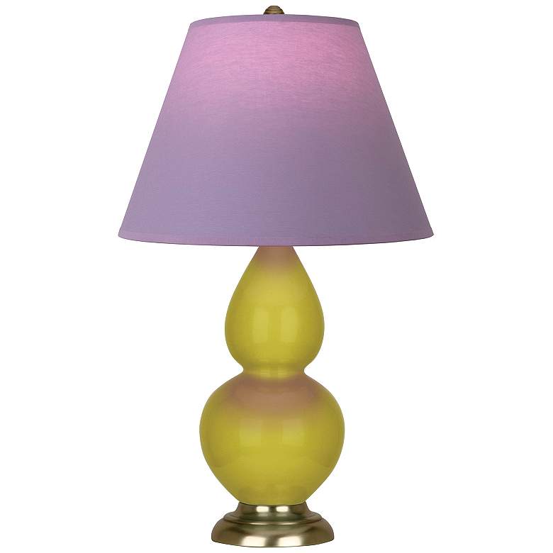 Image 1 Double Gourd 22.75"H Citron And Brass Lamp w/ Lavender And Plum Shade