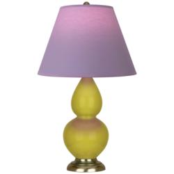 Double Gourd 22.75"H Citron And Brass Lamp w/ Lavender And Plum Shade