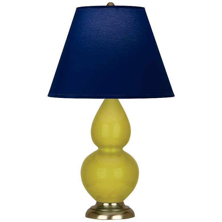 Image 1 Double Gourd 22.75"H Citron And Brass Lamp w/ Navy And Gray Shade