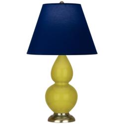 Double Gourd 22.75"H Citron And Brass Lamp w/ Navy And Gray Shade
