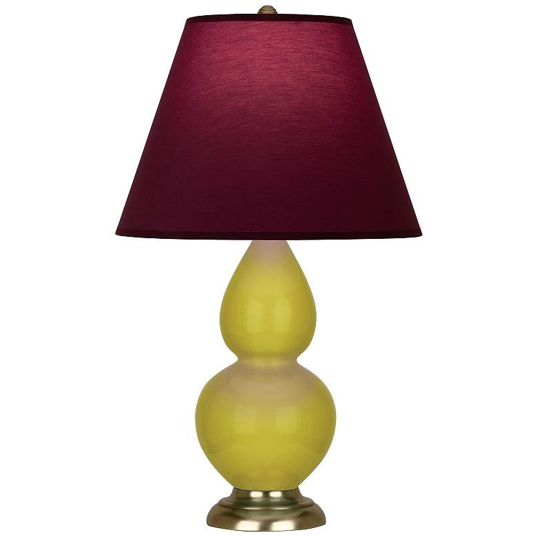 Image 1 Double Gourd 22.75"H Citron And Brass Lamp w/ Plum And Lavender Shade
