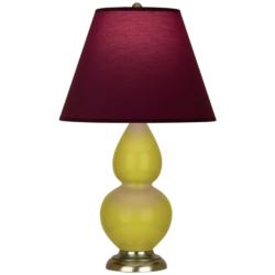 Double Gourd 22.75"H Citron And Brass Lamp w/ Plum And Lavender Shade