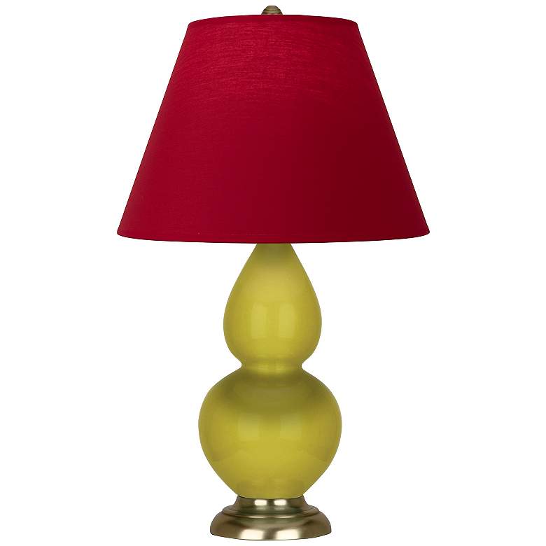 Image 1 Double Gourd 22.75"H Citron And Brass Lamp w/ Rose And Ink Shade
