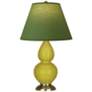 Double Gourd 22.75"H Citron And Brass Lamp w/ Tea And Taupe Shade