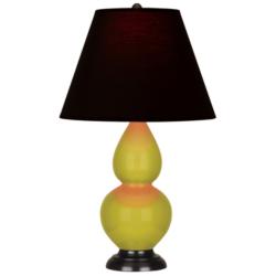 Double Gourd 22.75"H Citron And Bronze Lamp w/ Ink And Rose Shade