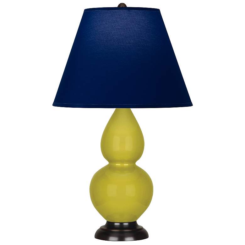 Image 1 Double Gourd 22.75"H Citron And Bronze Lamp w/ Navy And Gray Shade