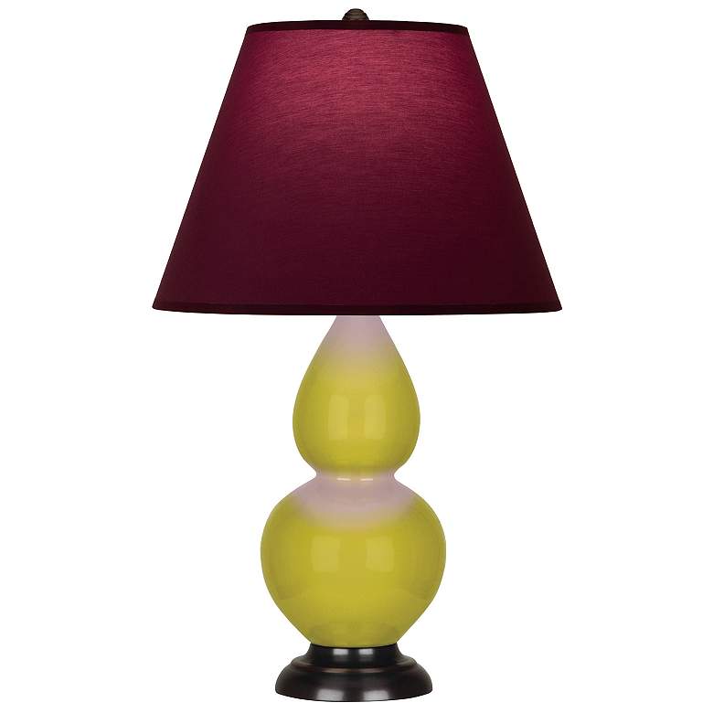 Image 1 Double Gourd 22.75"H Citron And Bronze Lamp w/ Plum And Lavender Shade